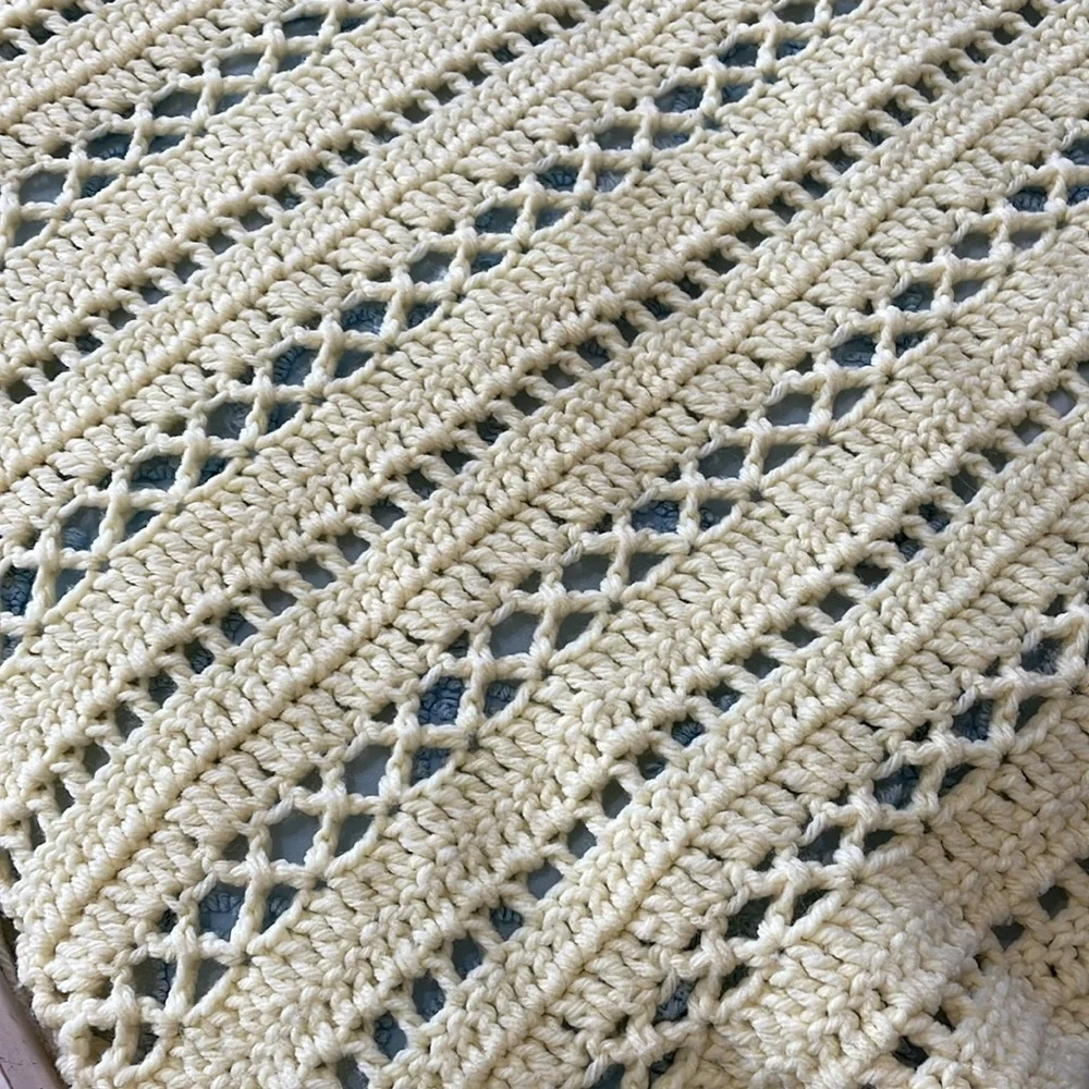 Lemon yellow knitted throw size afghan vintage piece